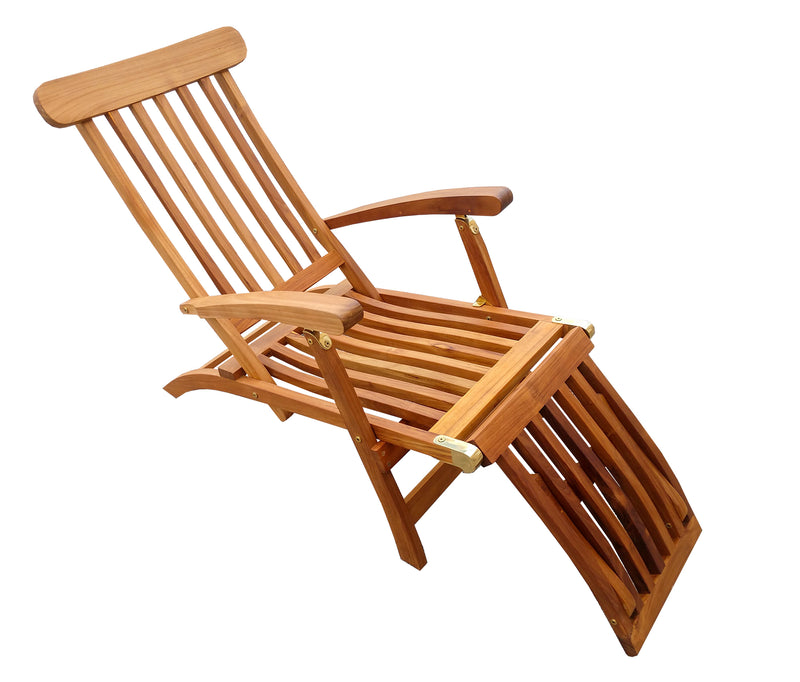 Load image into Gallery viewer, Britannia Folding 4-Position Steamer Lounge - Oiled Finish