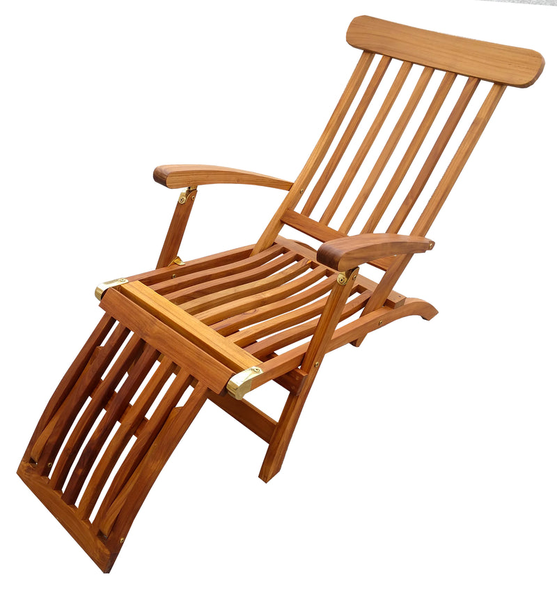 Load image into Gallery viewer, Britannia Folding 4-Position Steamer Lounge - Oiled Finish