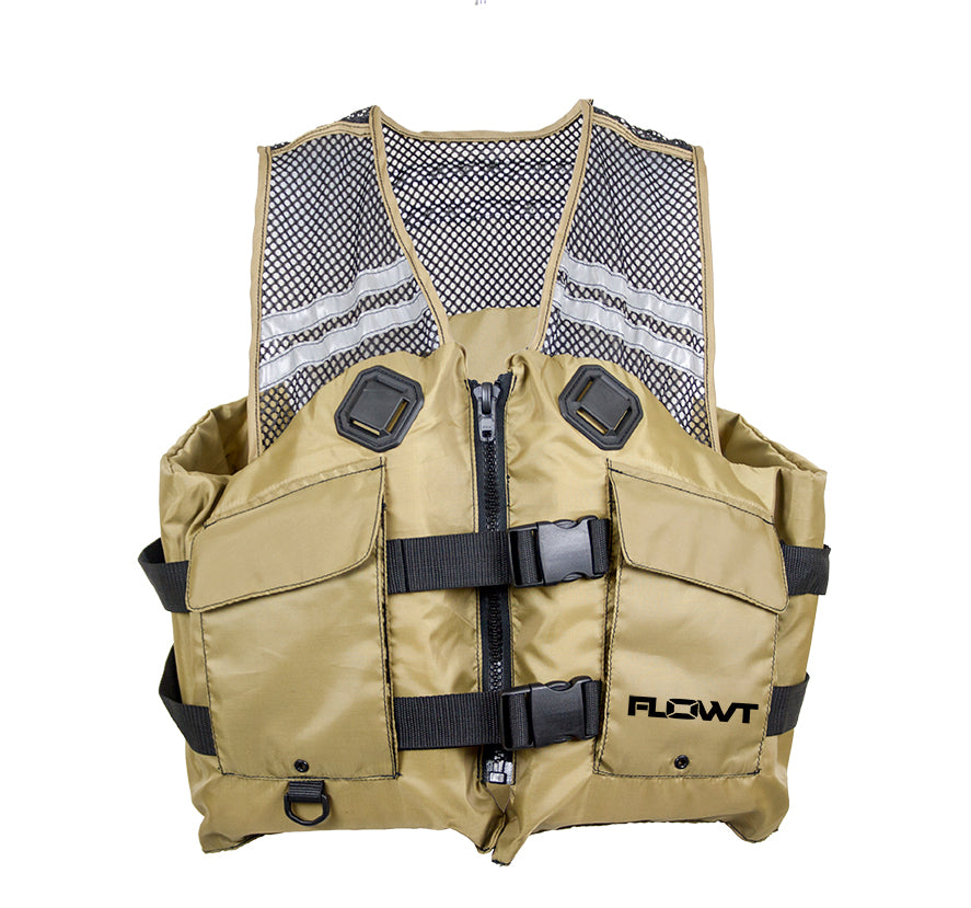 Flowt Fishing Comfort Mesh Vest - Type III, USCG Approved - Tan or Camo