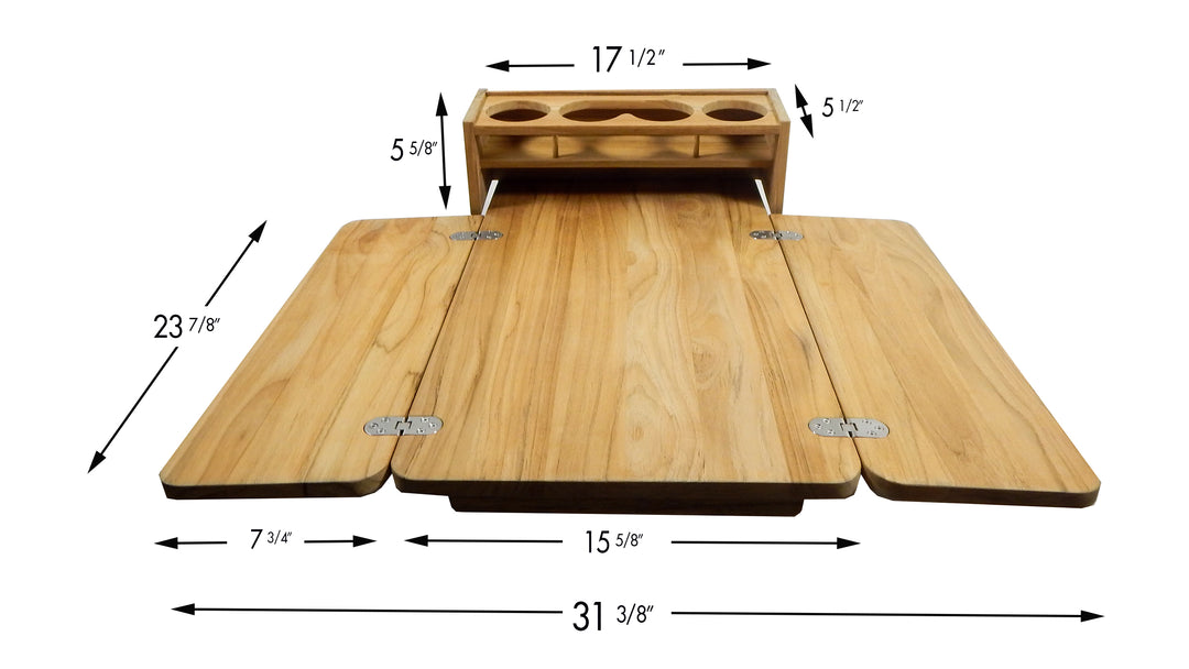 Teak Cockpit Table with folding leaves and drink holder (Part #60392)
