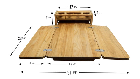 Teak Cockpit Table with folding leaves and drink holder (Part #60392)